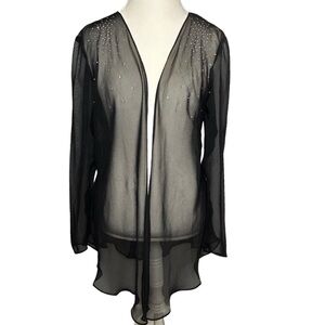 Shrug Open front Cardigan style Sheer fabric Black Long sleeves Versatile OS